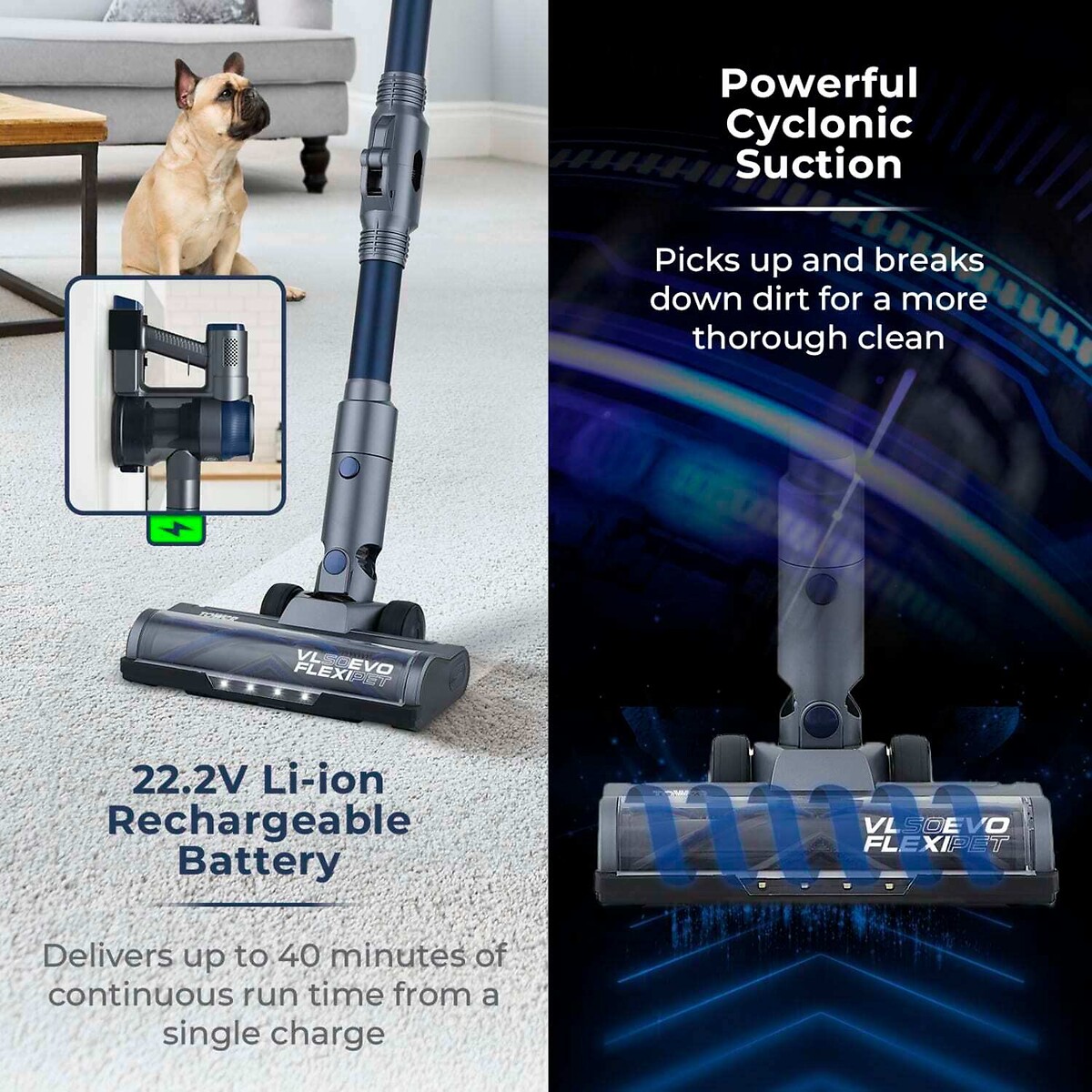 VL50 Evo Flexi-Pet Cordless Stick Vacuum Cleaner - T513015 blue, TOWER