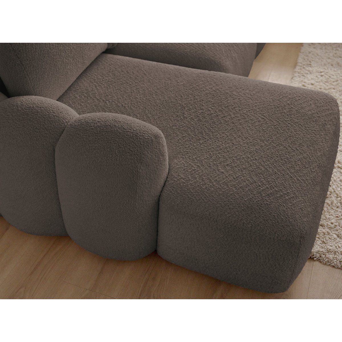 Canapé d'angle convertible 3 places en tissu bouclette avec pouf, MONTAIGNE marron, BOBOCHIC
