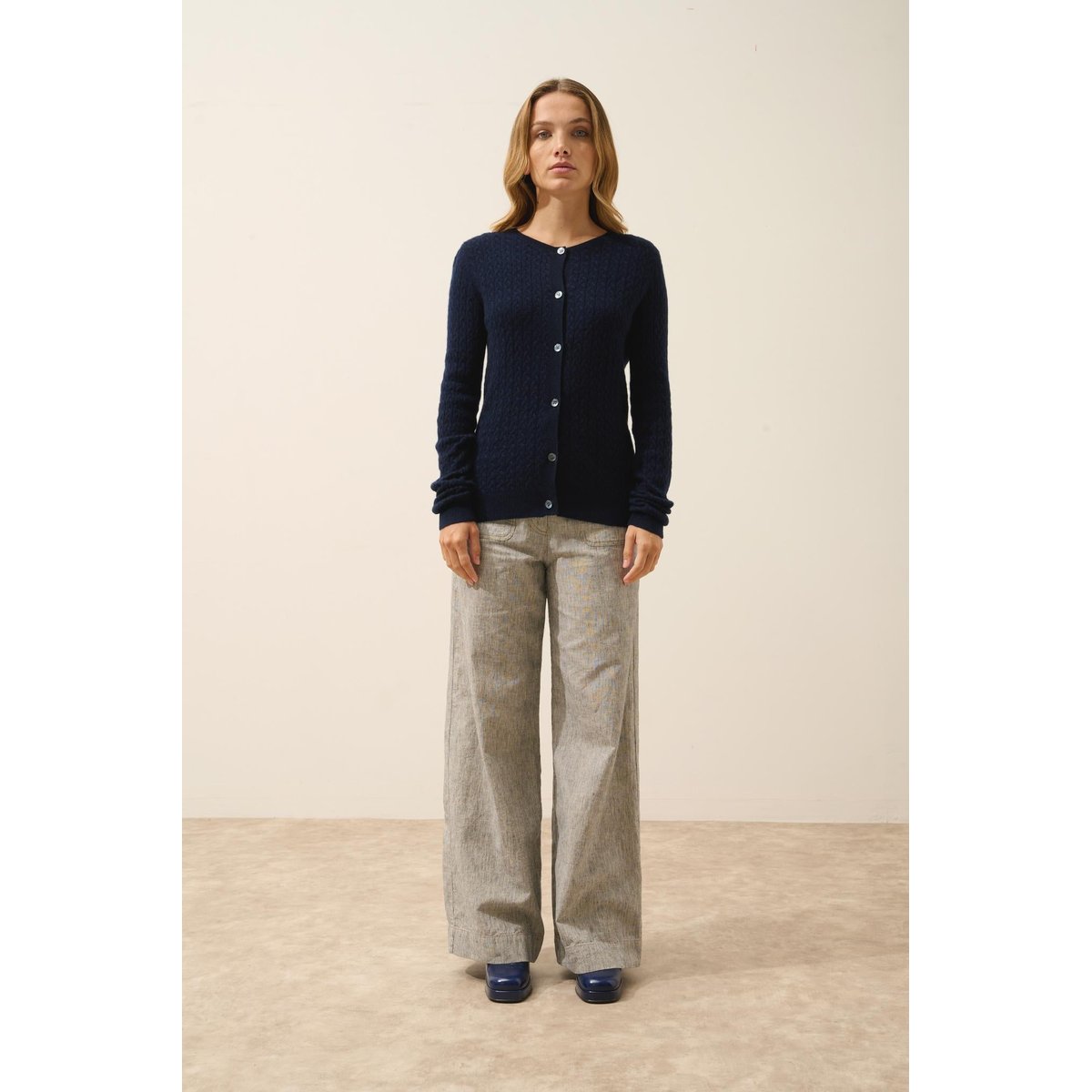 Cardigan Col Rond Navy Laura bleu foncé, JUST CASHMERE