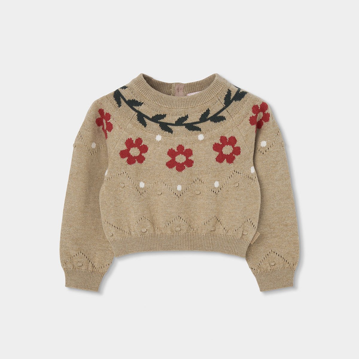 Pull fille imprimé de fleurs beige, BOBOLI