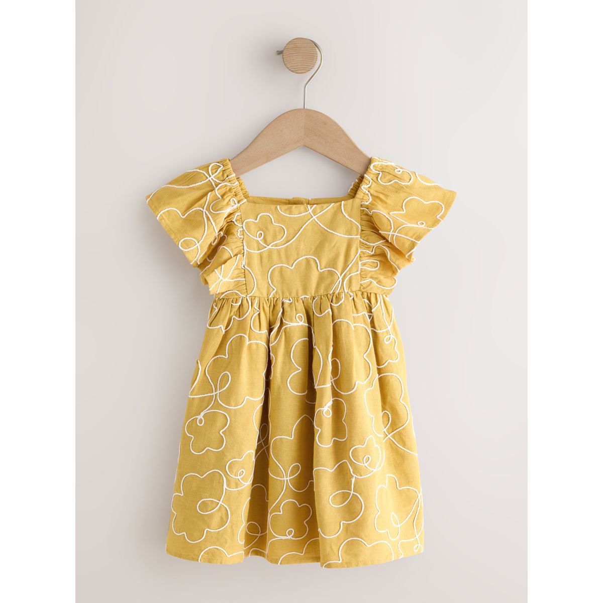 Robe à manches évasées broderie jaune ocre, NEXT