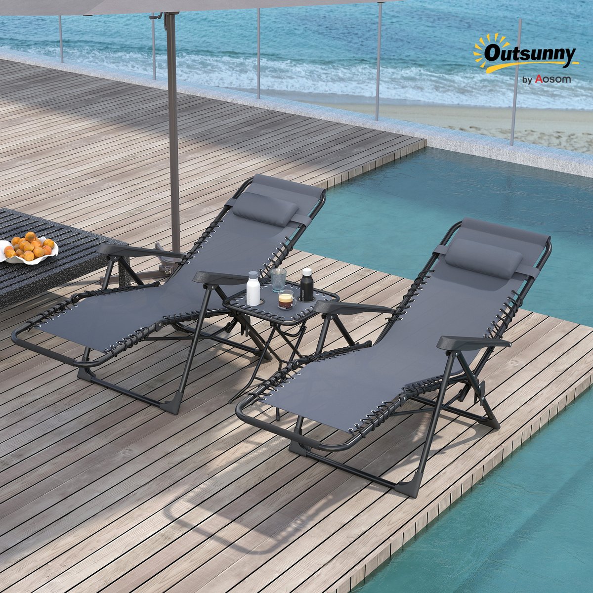 Ensemble de fauteuils « zéro gravité » gris, OUTSUNNY