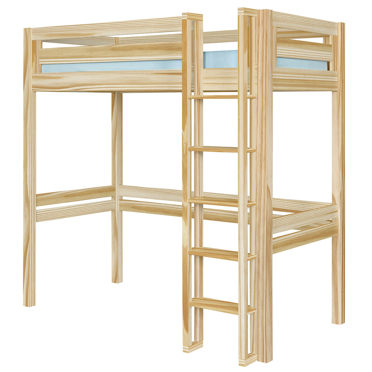 Pack Lit mezzanine 2 places avec matelas Bois massif  DORSE bois naturel, AKITEN RETAIL