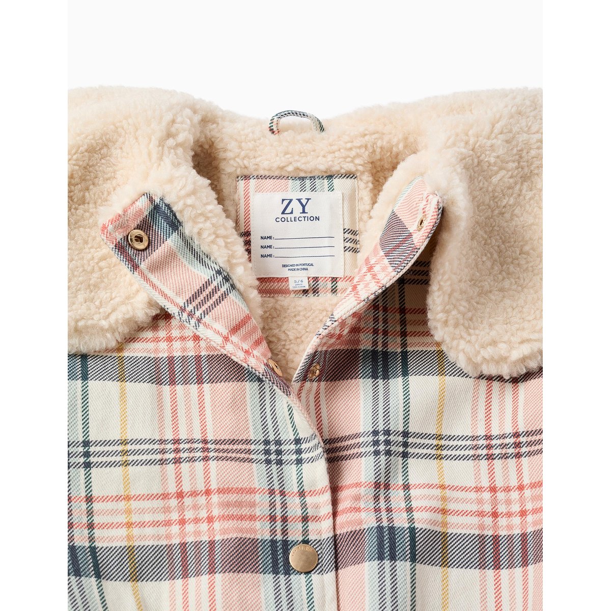 Blouson à carreaux avec col et doublure en sherpa blanc, ZIPPY