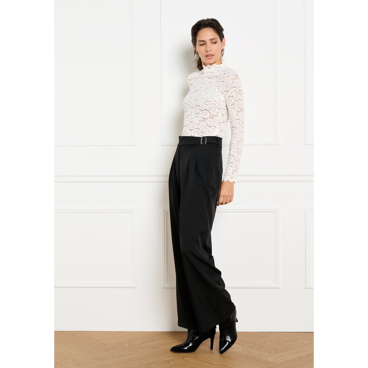 Pantalon ample à boucle noir, LOLALIZA
