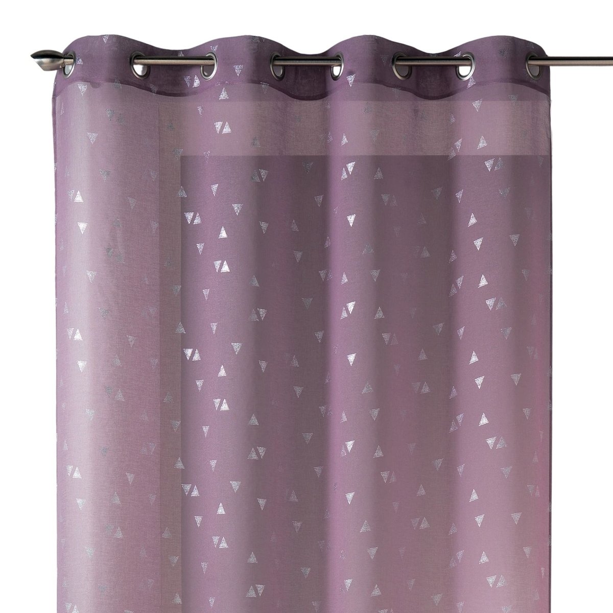 Voilage imprimé de petits triangles argentés violet parme, HOME MAISON