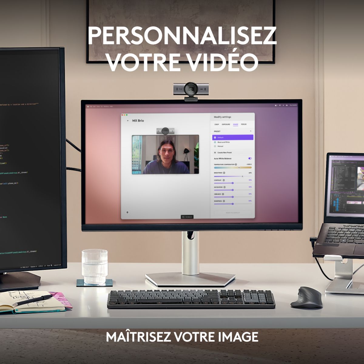 Webcam MX Brio Streaming 4K Gris pale couleur unique, LOGITECH