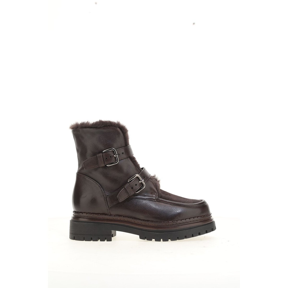 Botas em pele forradas castanho escuro, MJUS