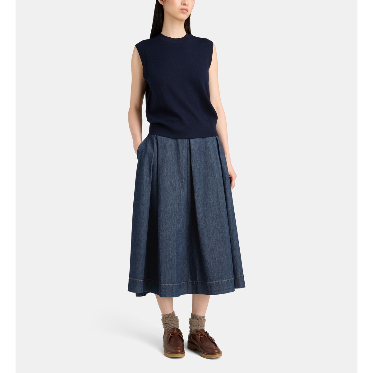 Jupe évasée onyx coton denim bleu foncé, JODHPUR