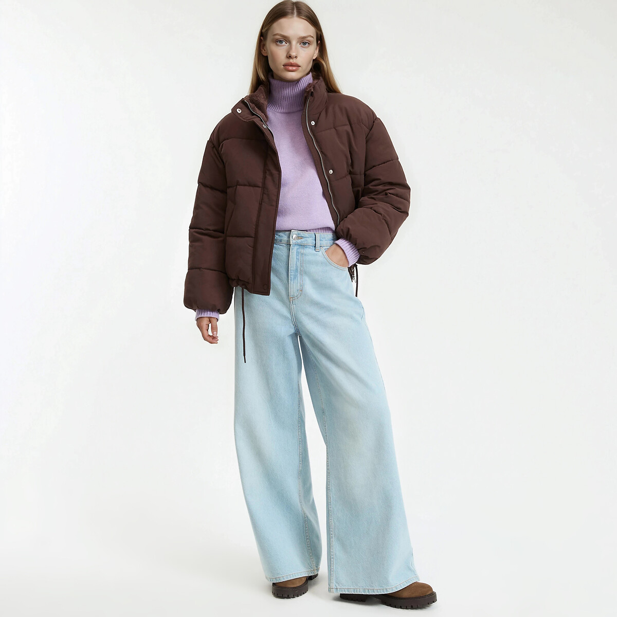 Doudoune courte, fermeture zippée, plein hiver marron, LA REDOUTE COLLECTIONS