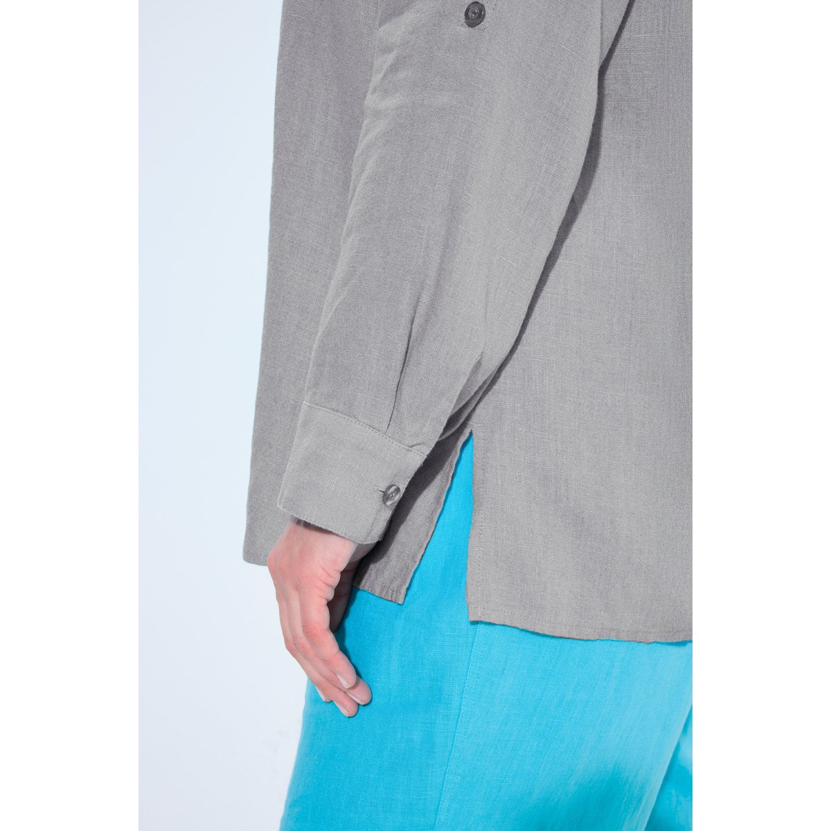 Chemise, pur lin, col ouvert, rabat gris clair chiné, ULLA POPKEN