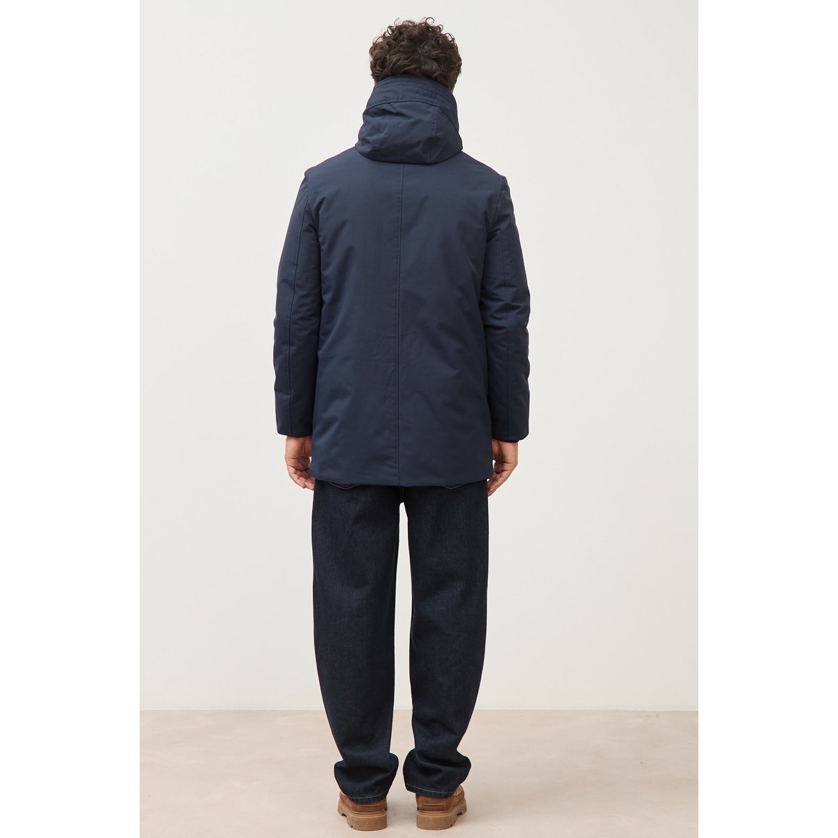 Parka longue droite à capuche bleu marine, BONOBO