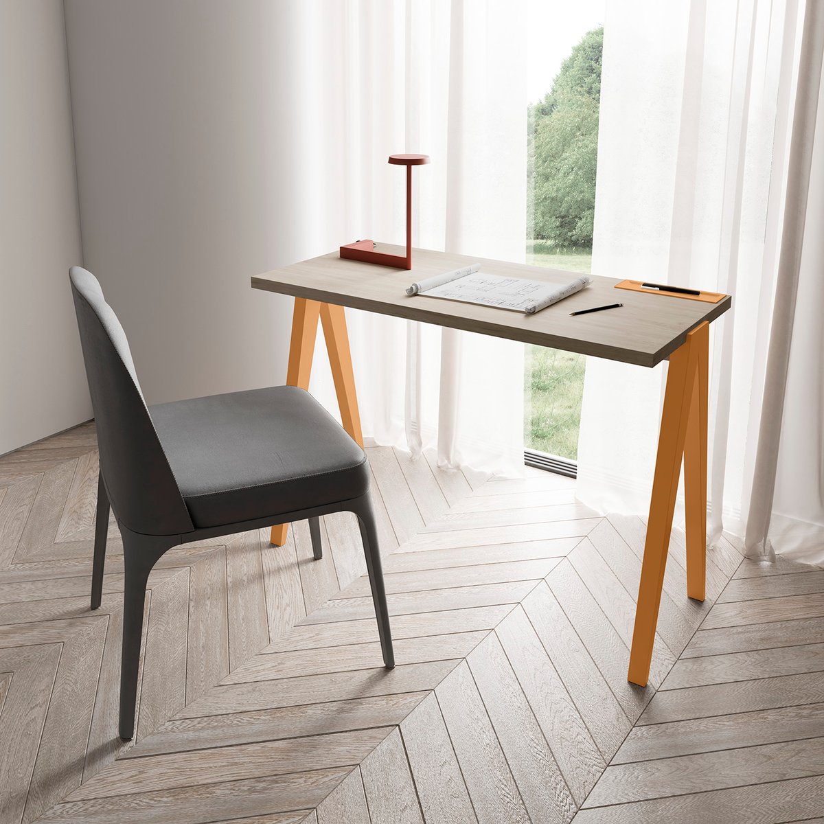 Bureau en placard et hêtre cérusée, COLMAR chêne clair-jaune, HERDASA