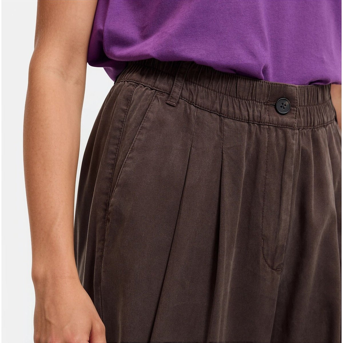Pantalon large à pinces et taille élastiquée marron, LA REDOUTE COLLECTIONS