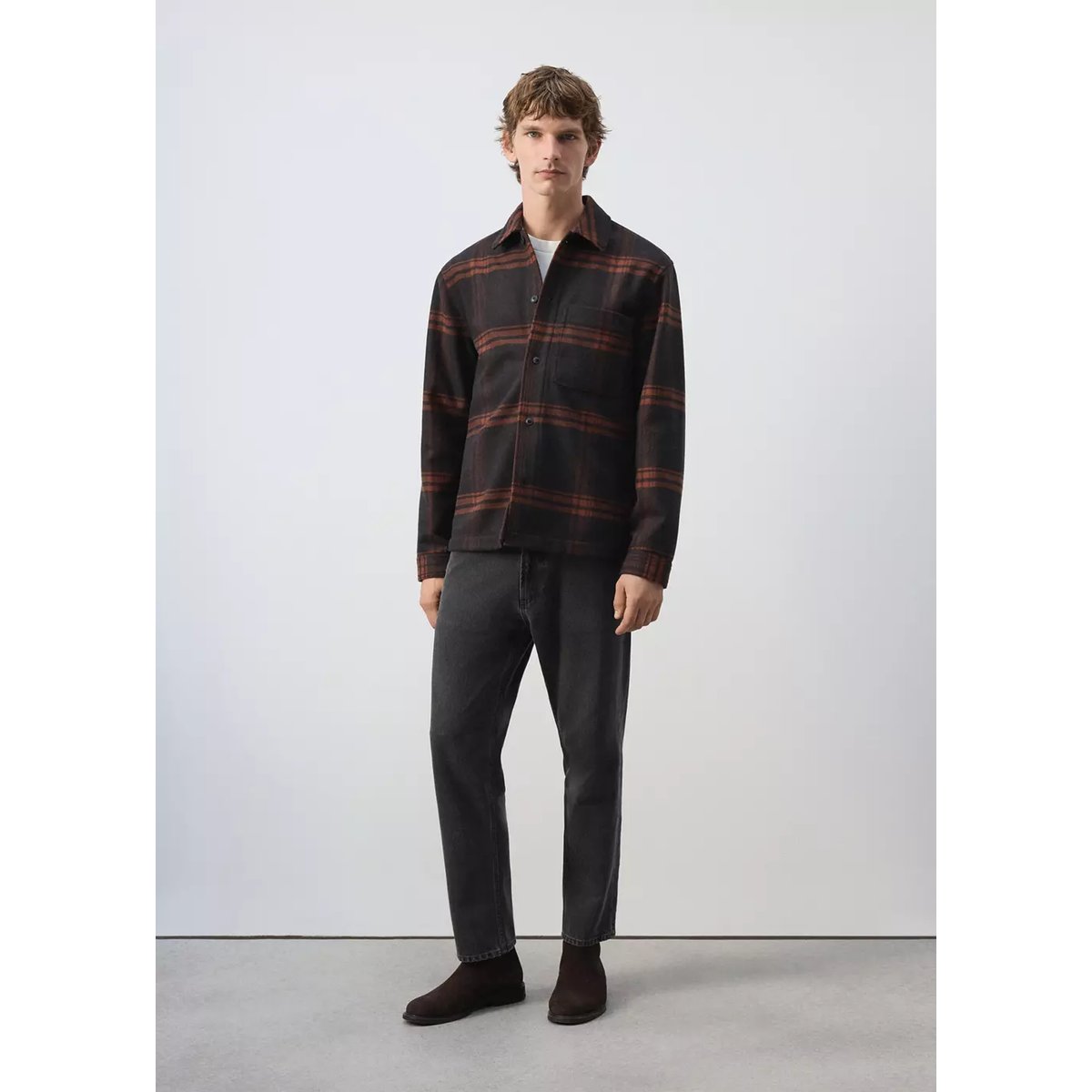Surchemise laine mélangée carreaux marron, MANGO MAN