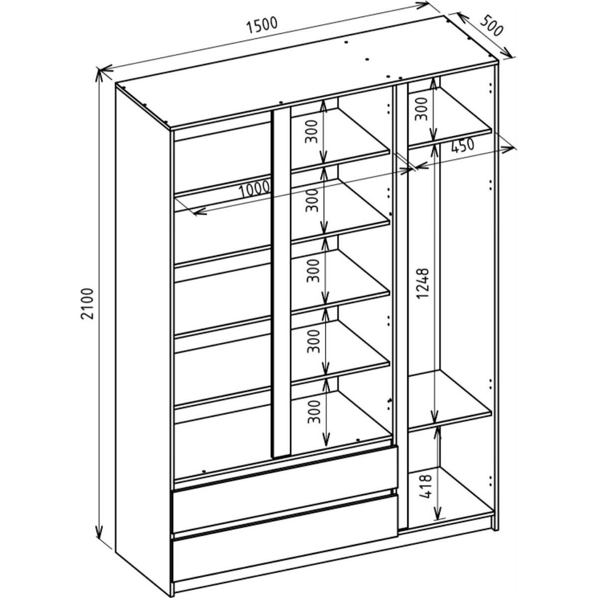 Armoire penderie 3 portes 2 tiroirs BEMMI cachemire, RECOLLECTION