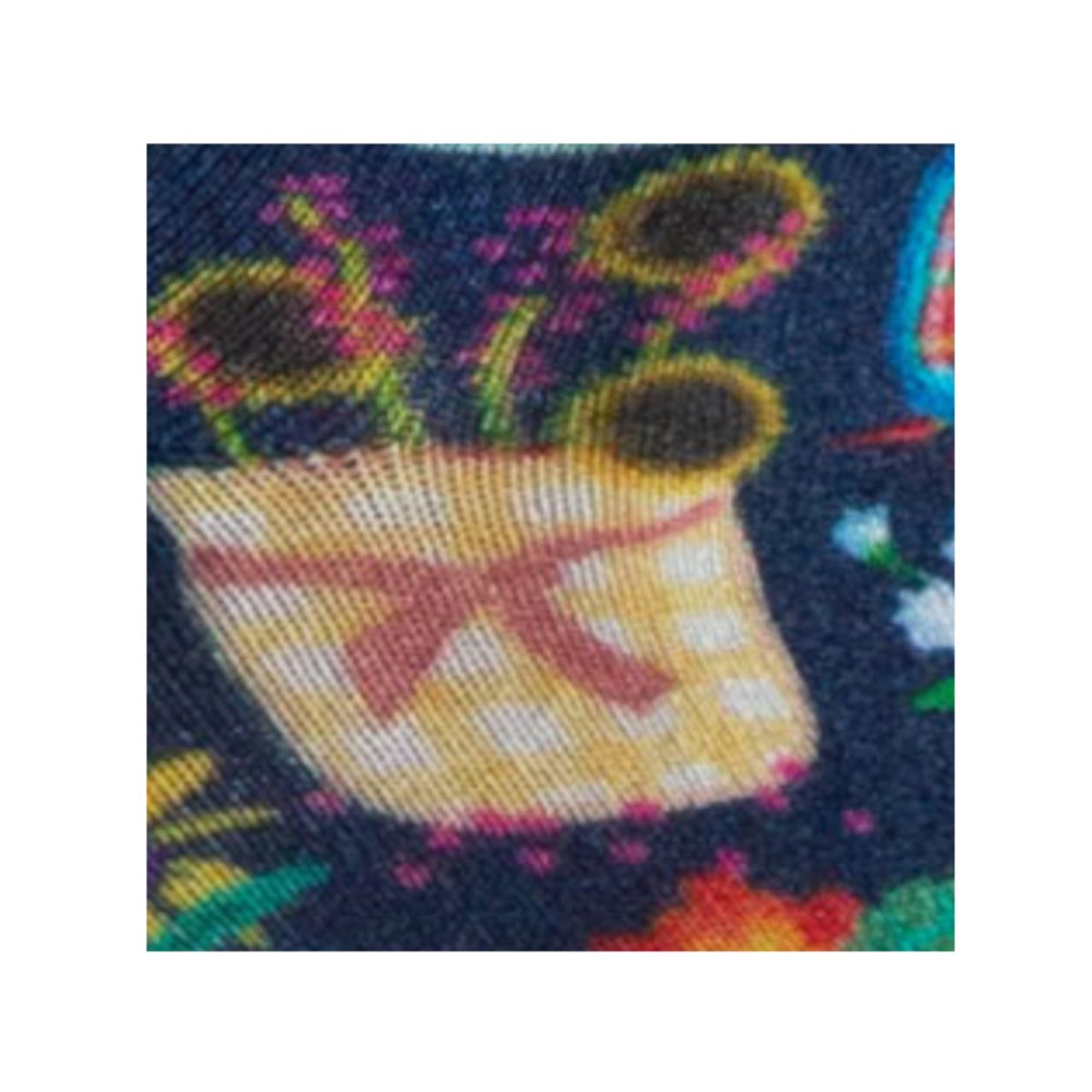 Mi-chaussettes Femme imprimée All over de pots de fleurs en viscose de bambou marine, KINDY