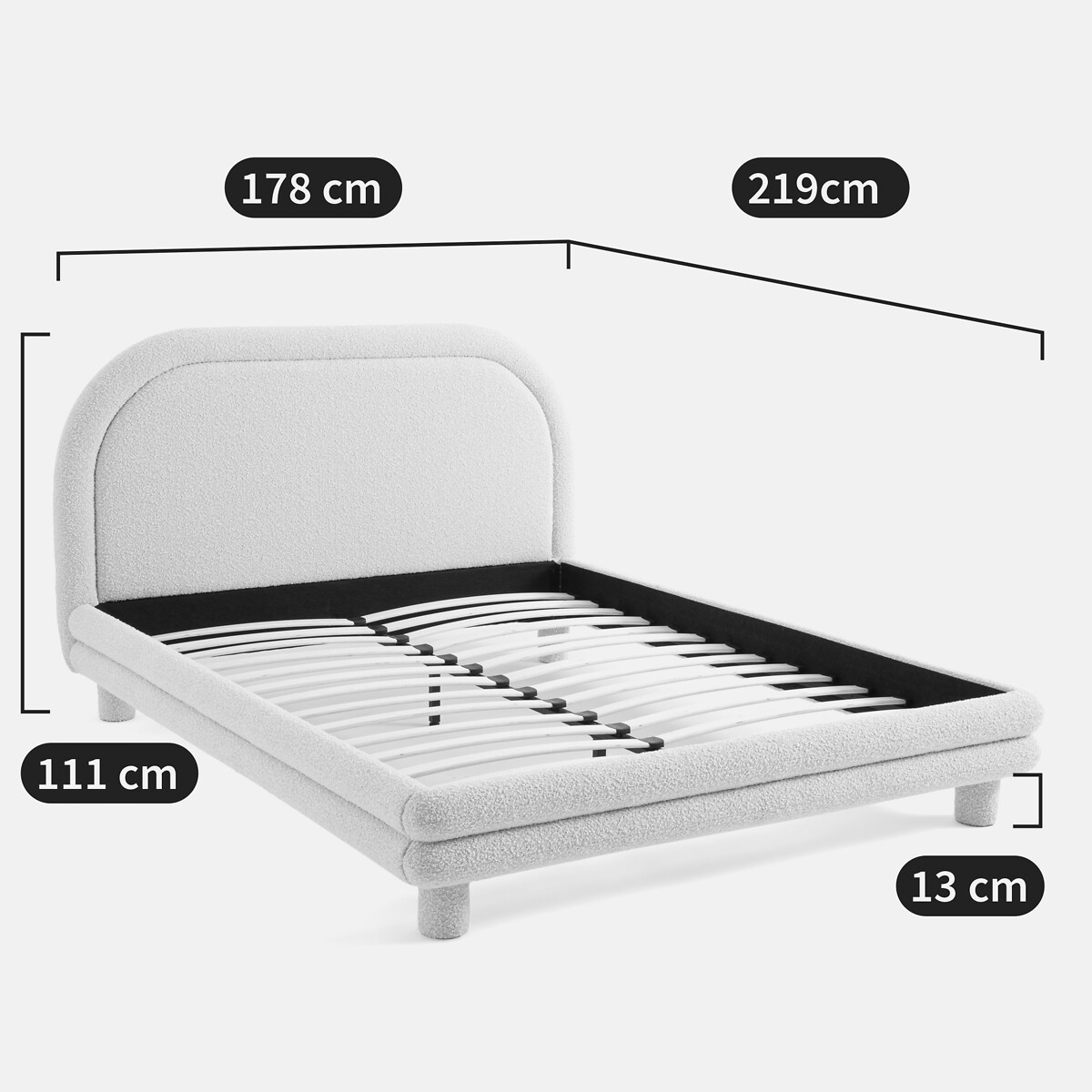 Bed met lattenbodem, bouclette stof, Mendosa beige , LA REDOUTE INTERIEURS