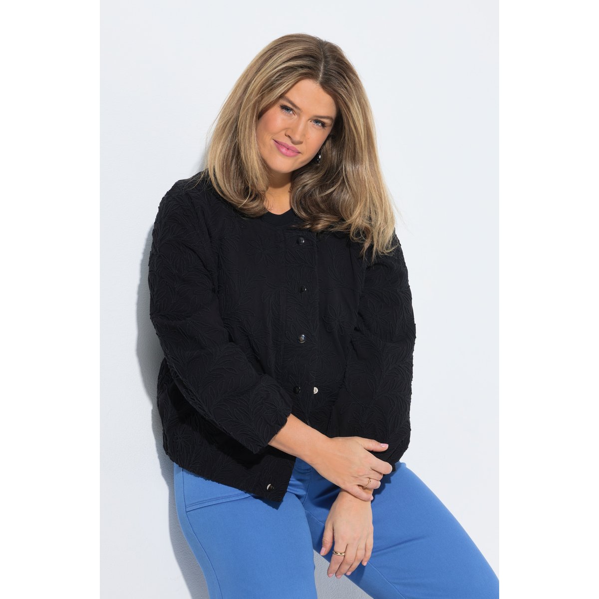 Blouson, broderie, col rond noir, ULLA POPKEN