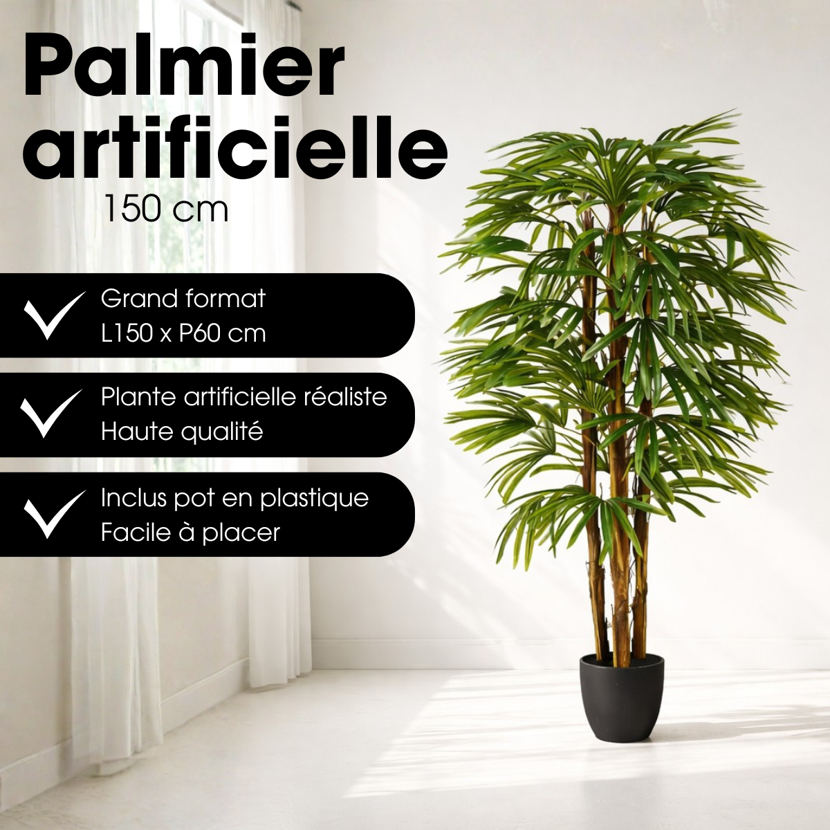 Plante artificielle RAPHIS PALM vert, MICA DECORATIONS