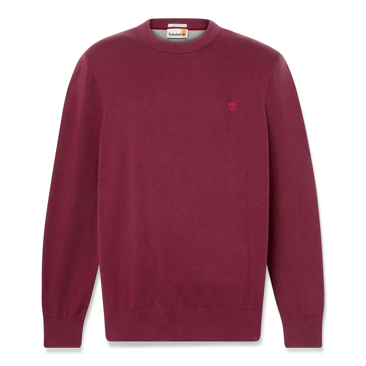 Pull girocollo in cotone regular rosso scuro, TIMBERLAND