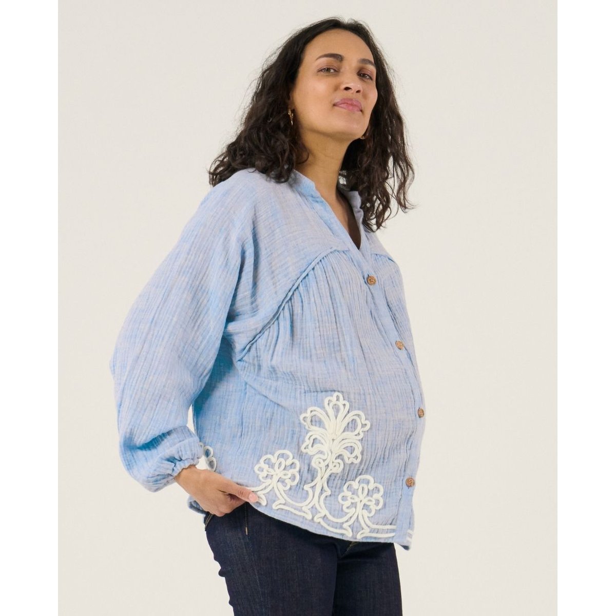 Blouse et chemise d'allaitement Sarah bleu, CACHE COEUR