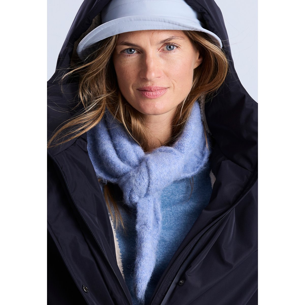 Echarpe triangle tricot poilu doux violet bleu, DAMART