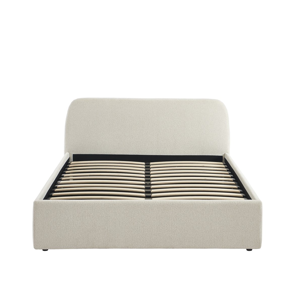 Lit coffre tissu chenille avec sommier GELA ecru, BAÏTA