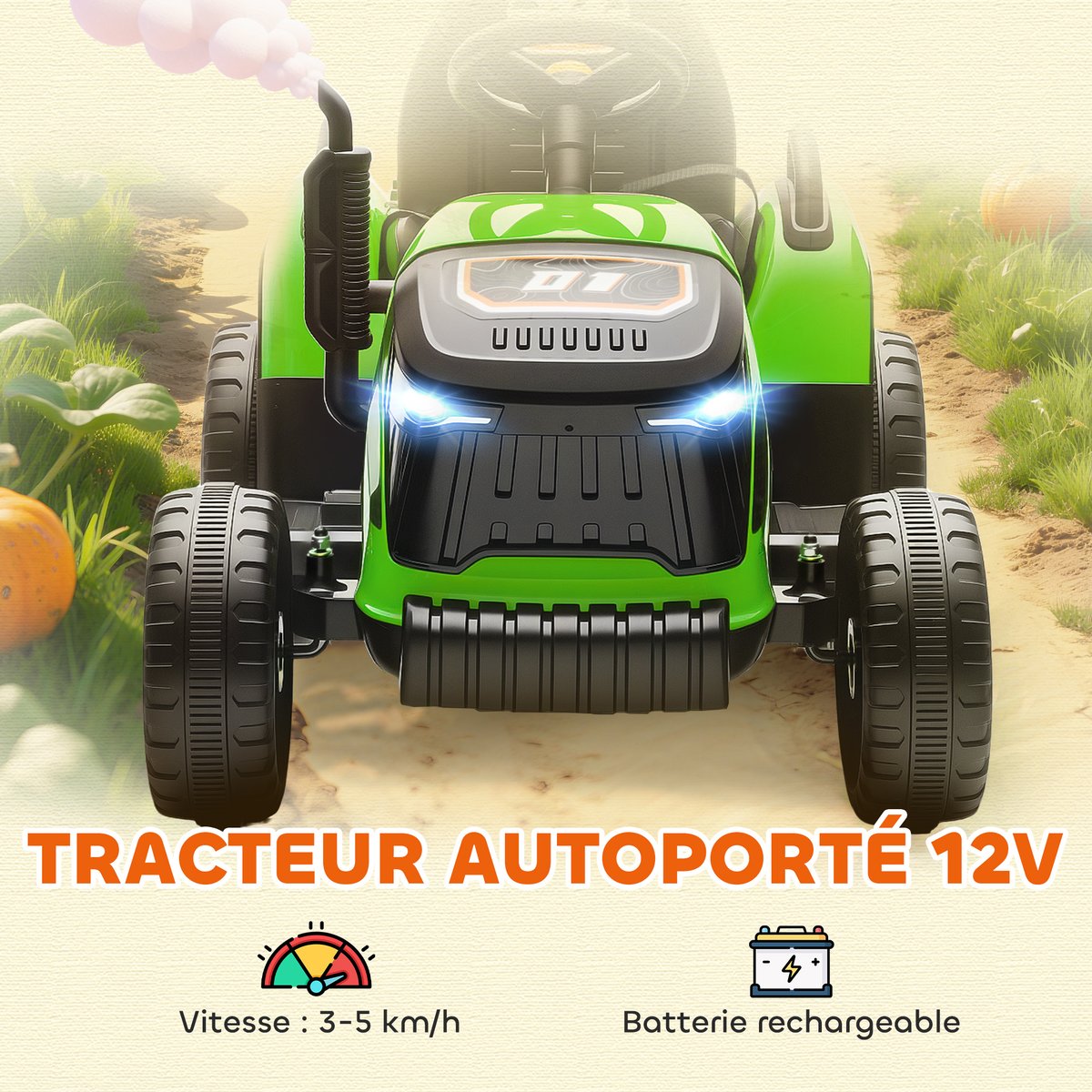 Voiture de chantier électrique à conducteur vert, AIYAPLAY