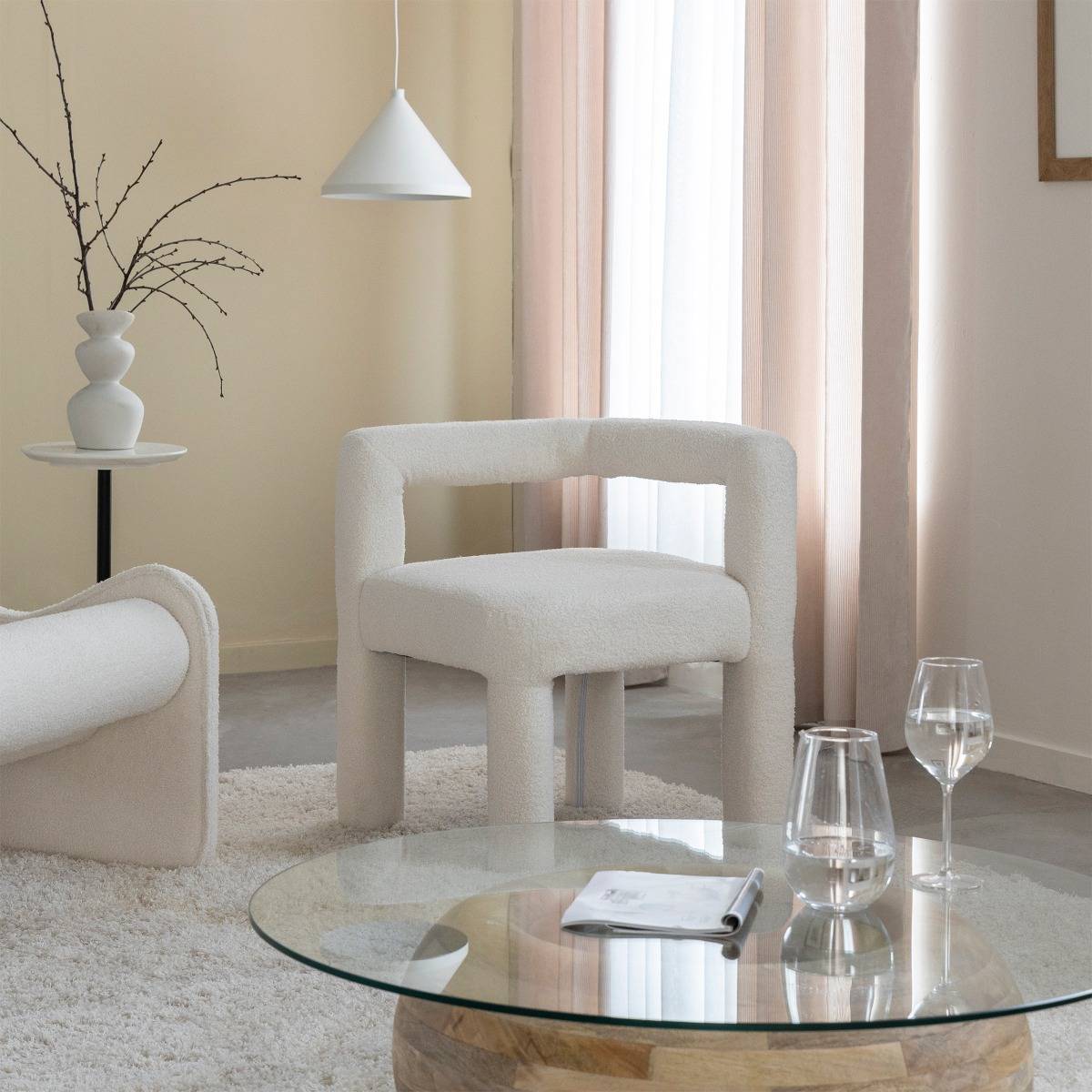 Fauteuil en tissu bouclette NORA blanc, MADE IN MEUBLES