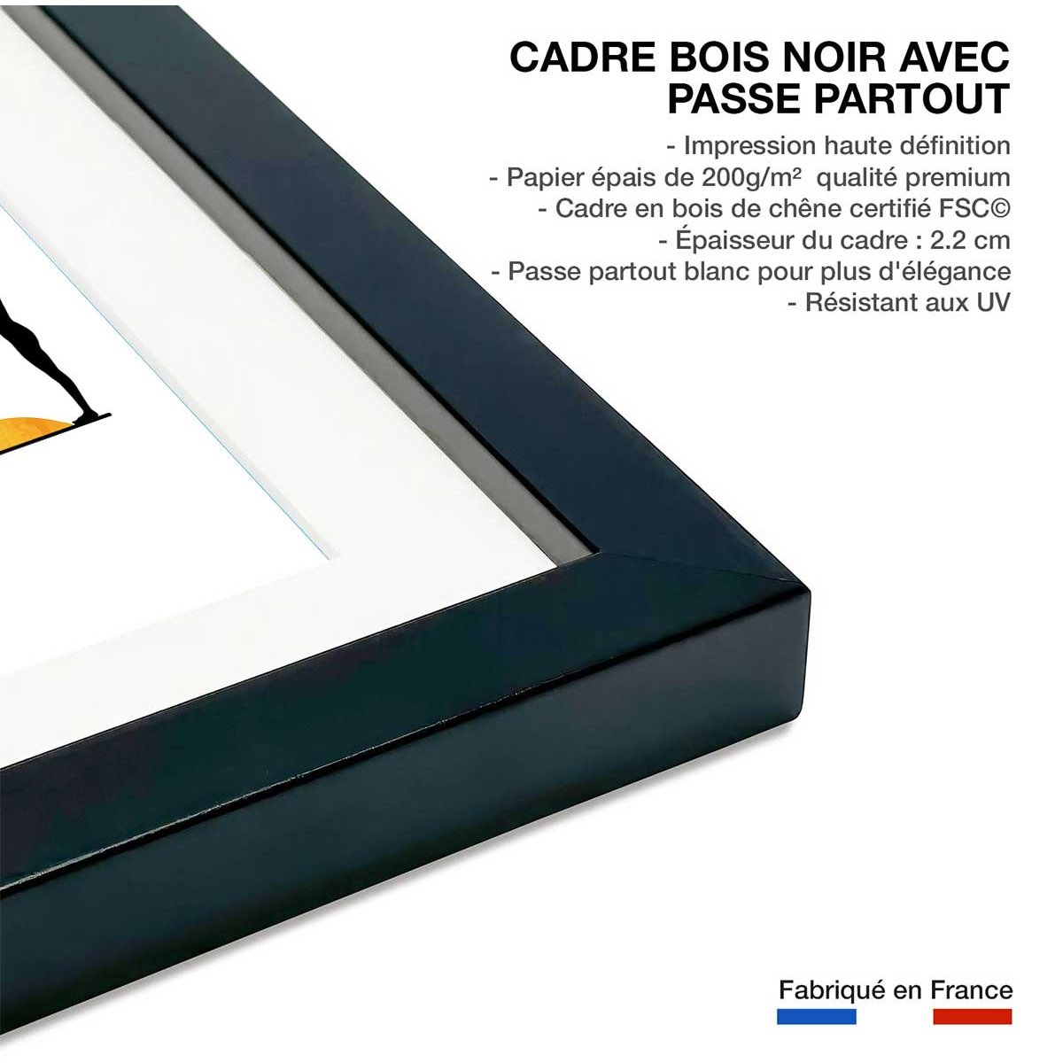 Affiche graphique Yoga sun affiche + cadre en bois - noir, HEXOA