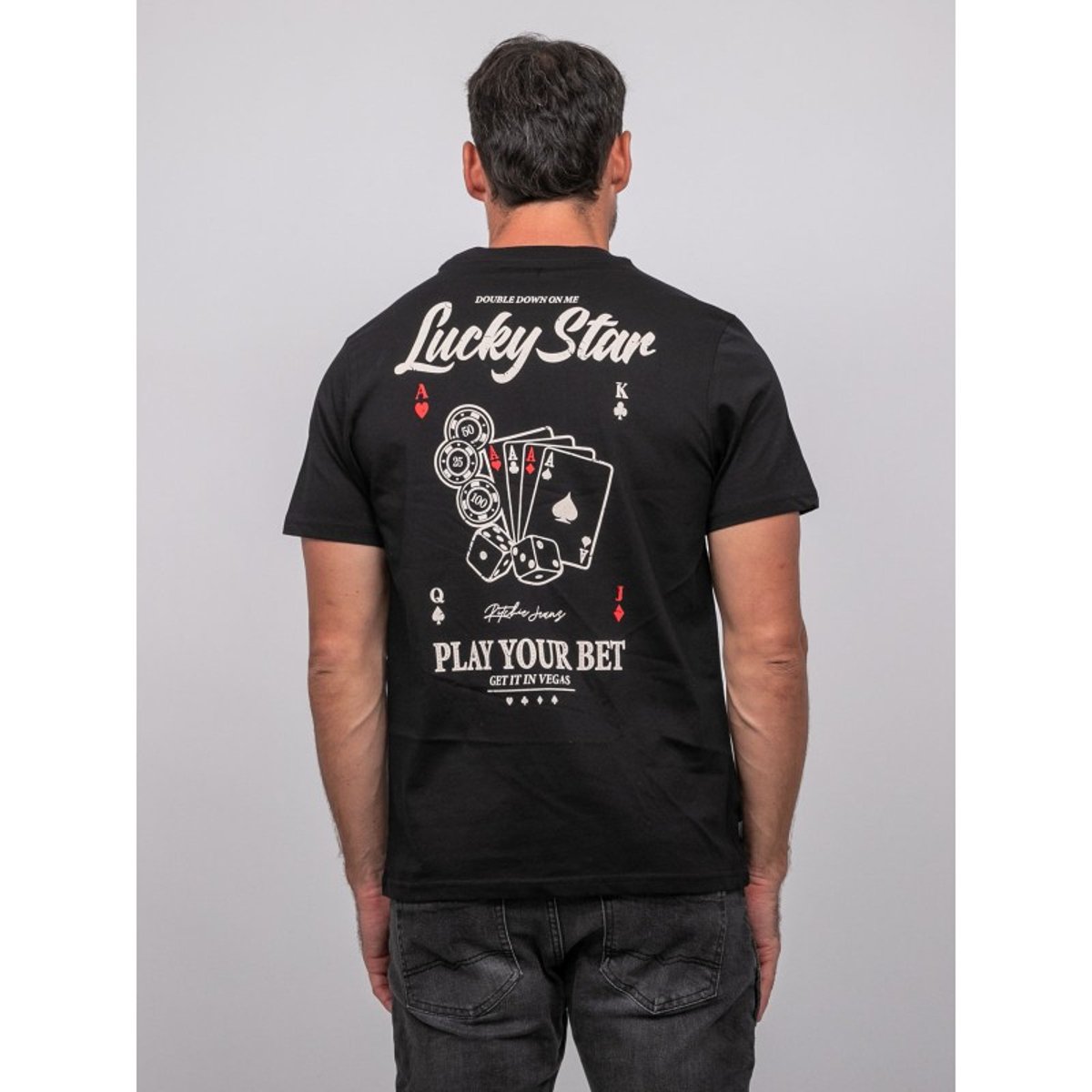 T Shirt Manches Courtes Coton Motif Poker Joplayer noir, RITCHIE