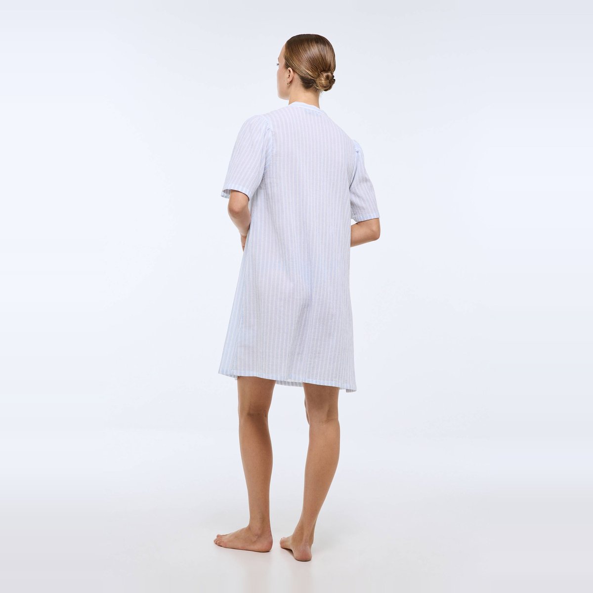 Chemise de nuit à rayures manches courtes en coton bio GOTS bel air, MONOPRIX
