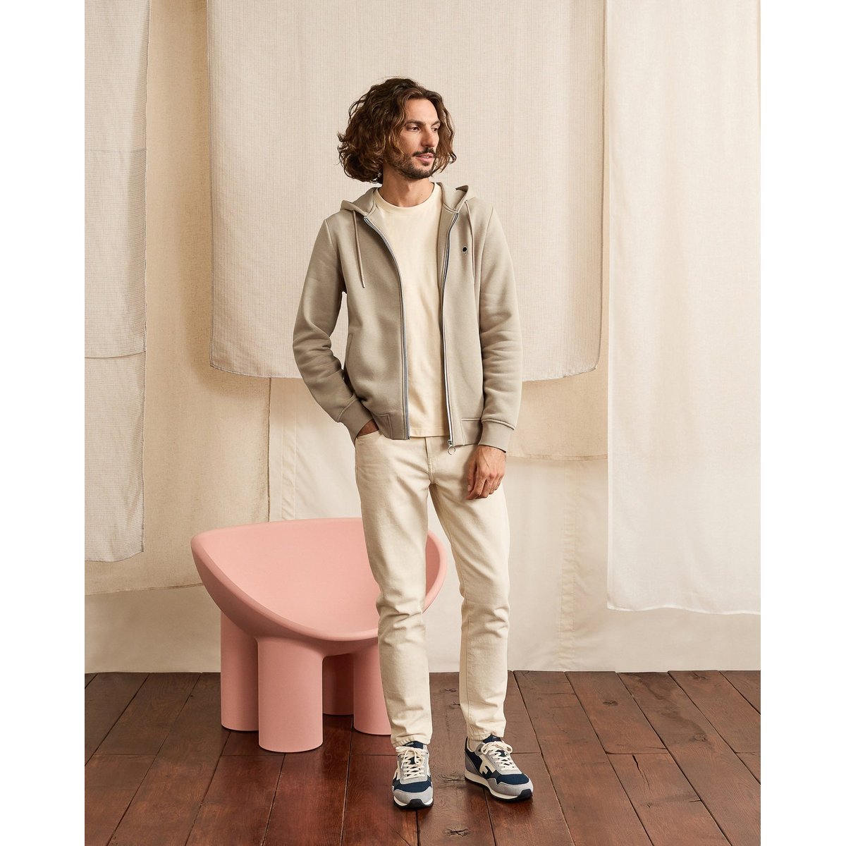 Sweat coton MESNIL beige clair, FAGUO