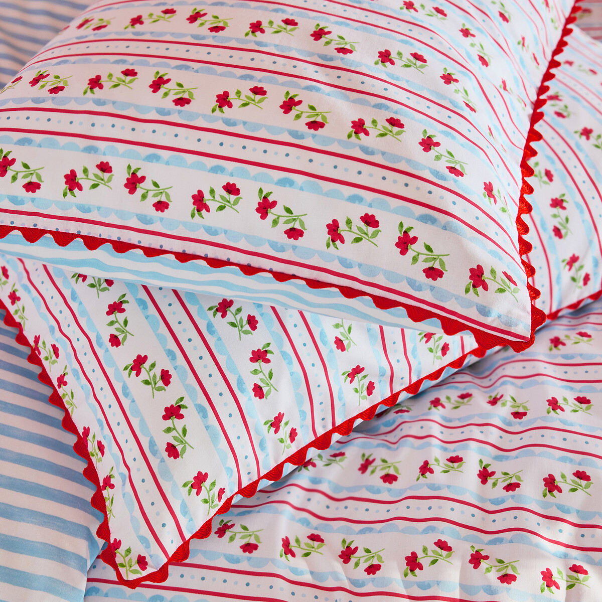 Treasure Floral Stripe Reversible Cotton Duvet Cover and Pillowcase Set red/navy, CATH KIDSTON