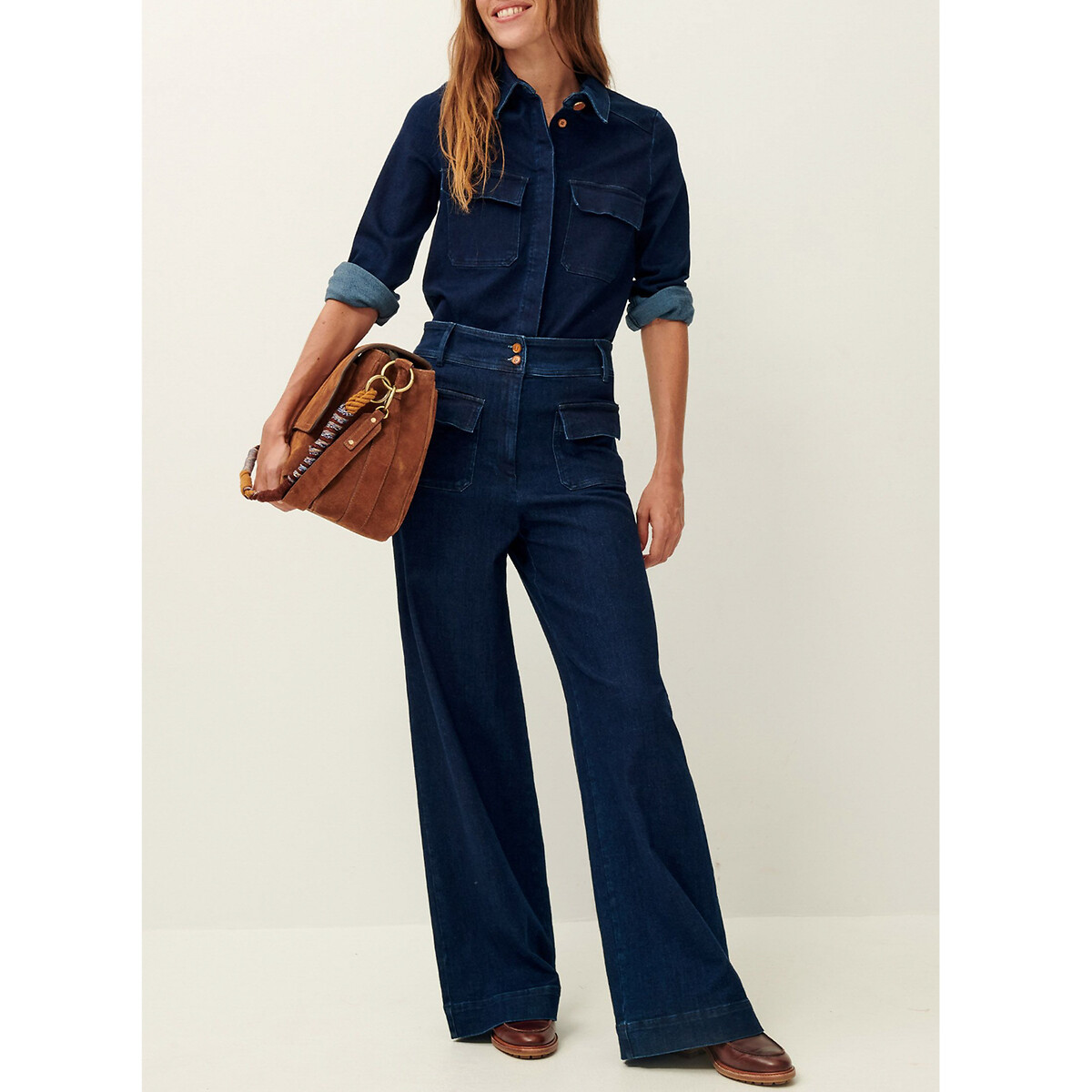Manhattan Wide Leg Trousers with Patch Pockets denim, SESSUN