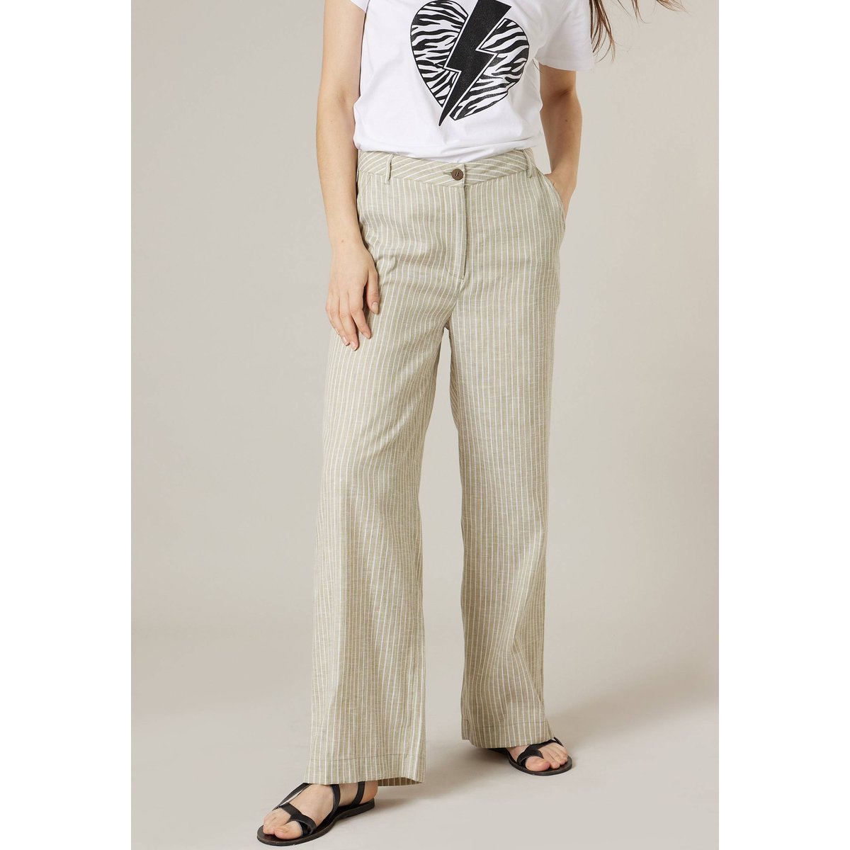 Pantalon large femme en coton AZALIA khaki, DEELUXE