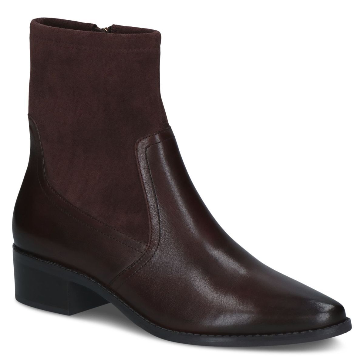 Bottine talon bloc marron foncé combiné, CAPRICE