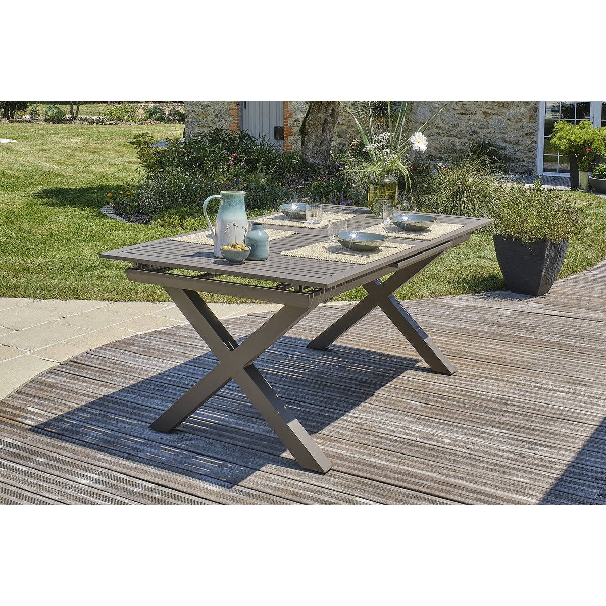 Ensemble repas de jardin 6 places en aluminium FLORIDE quartz, DCB GARDEN