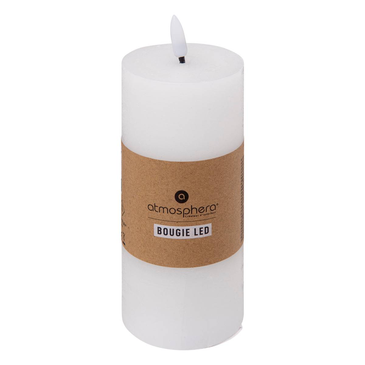 Bougie LED cylindre à mèche 3D MOLIA blanc, ATMOSPHERA