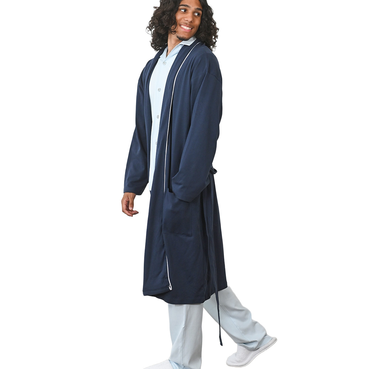 Robe de chambre mixte en jersey OXFORD bleu nuit, SENSEI MAISON