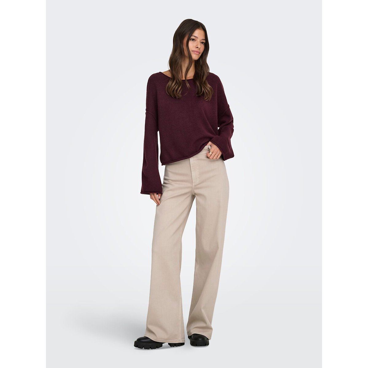 Pantaloni larghi, vita alta beige, JDY