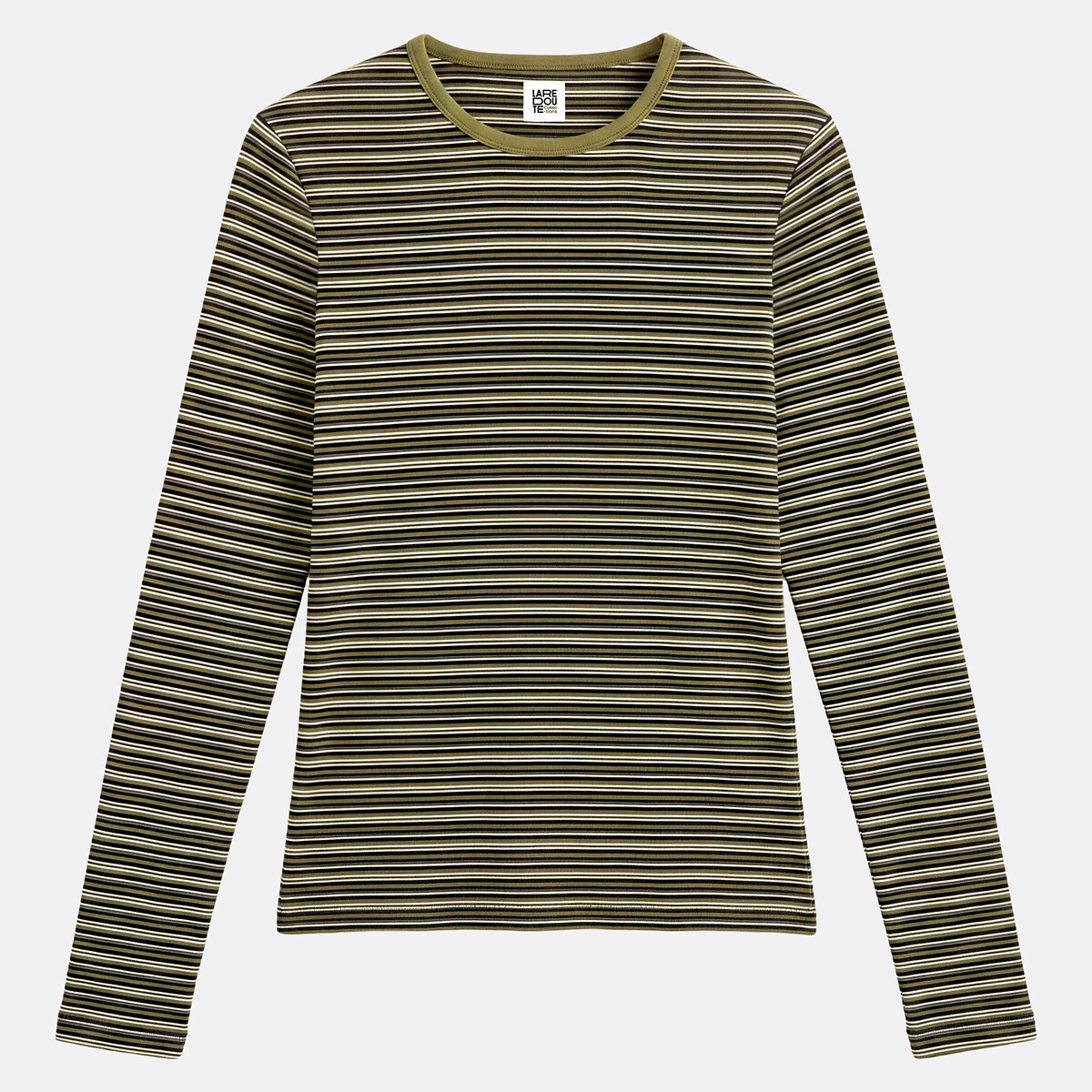 Striped Ribbed Mitten Detail T-Shirt green striped, LA REDOUTE COLLECTIONS