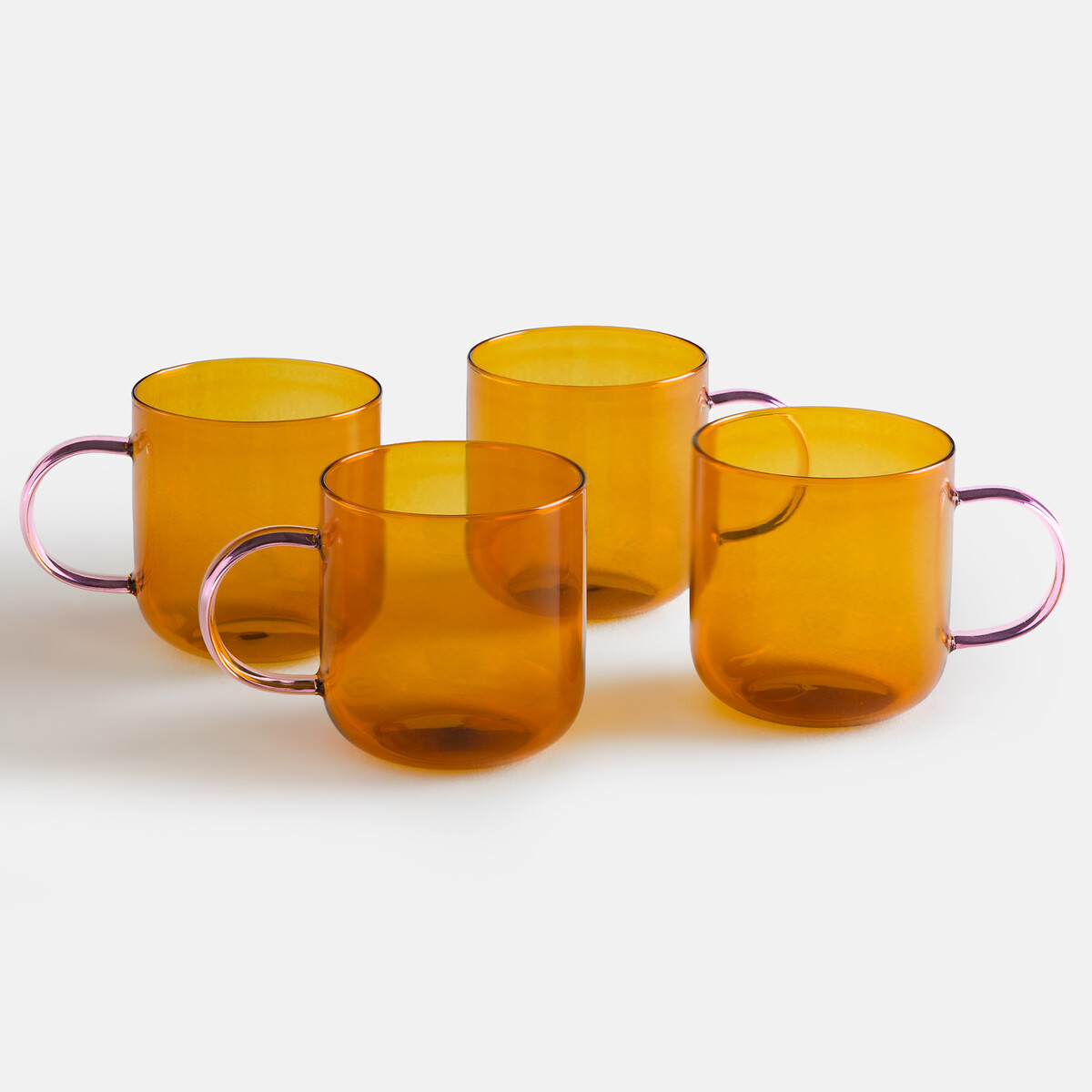 Juego de 4 tazas de cristal con asas de color, Oryn ámbar/rosa, LA REDOUTE INTERIEURS