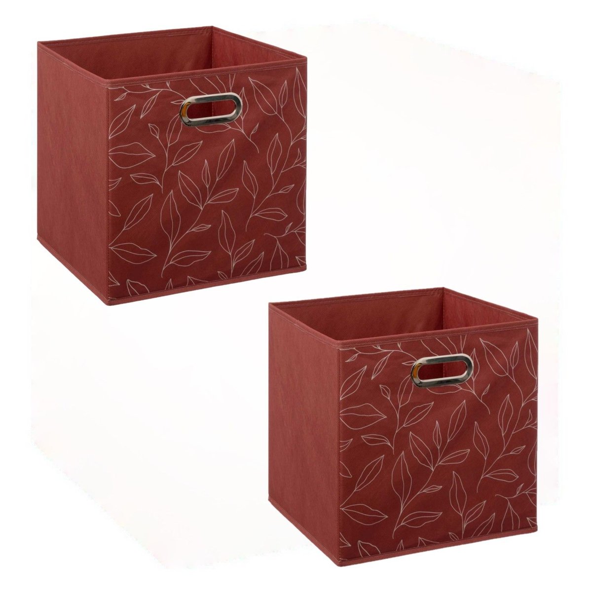 Lot de 2 boites de rangement cube en tissu à motif feuillage MIX'N MODUL rouge, TOILINUX