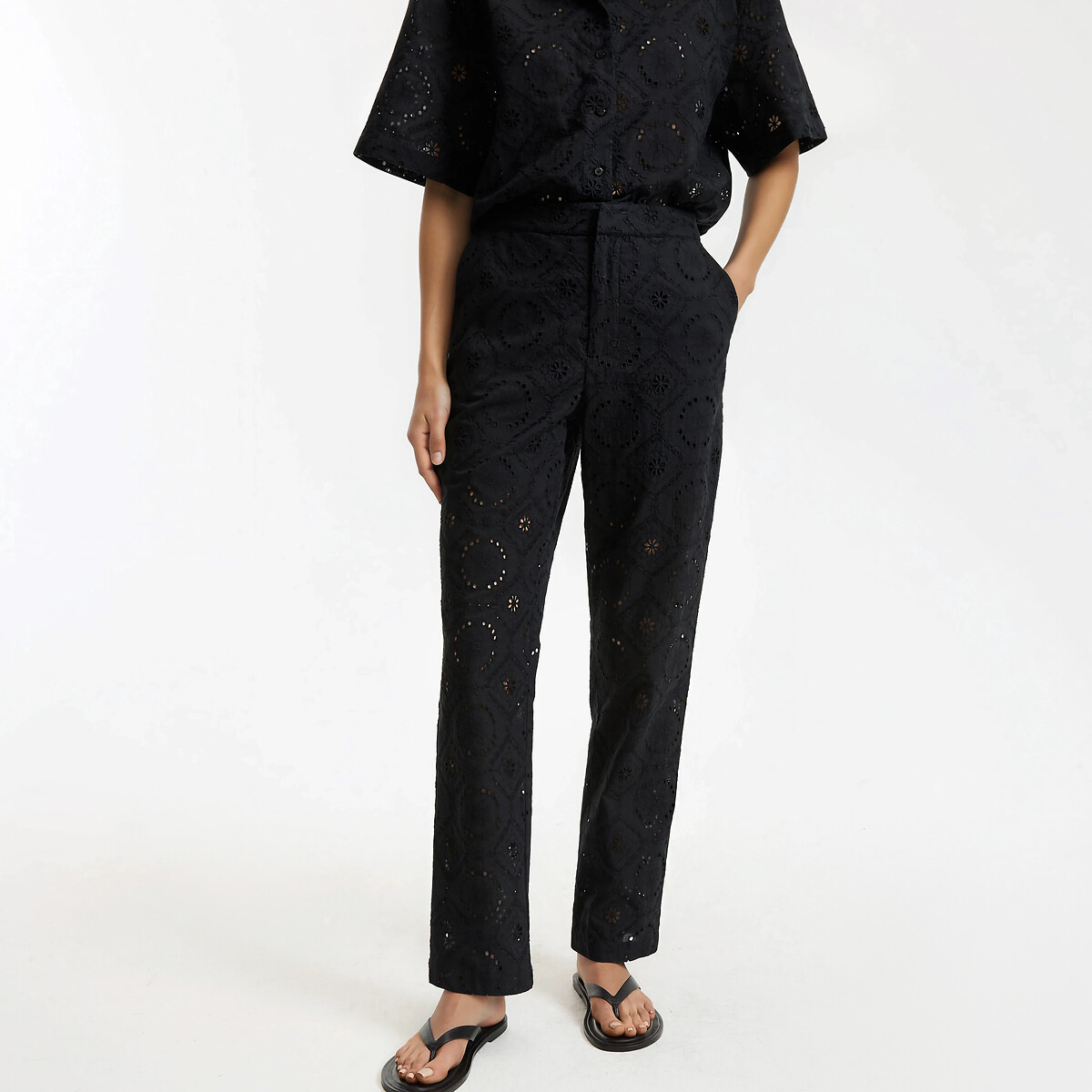 Pantalon droit en broderie anglaise  noir, LA REDOUTE COLLECTIONS