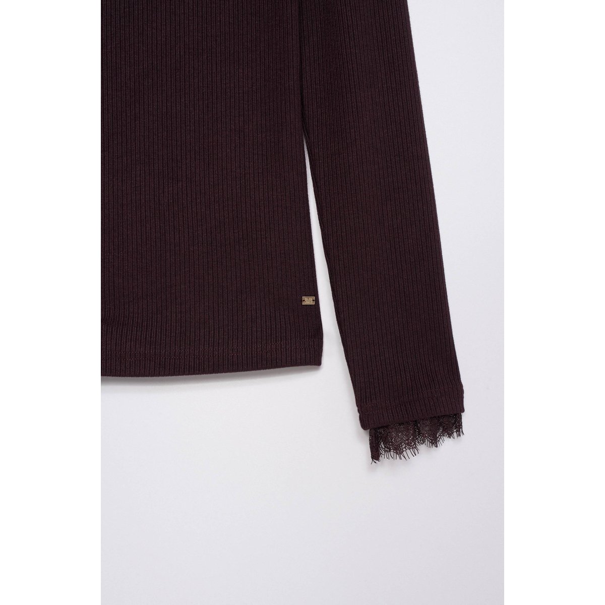 PULL EN MAILLE CÔTELÉE AVEC DENTELLE marron, SALSA JEANS