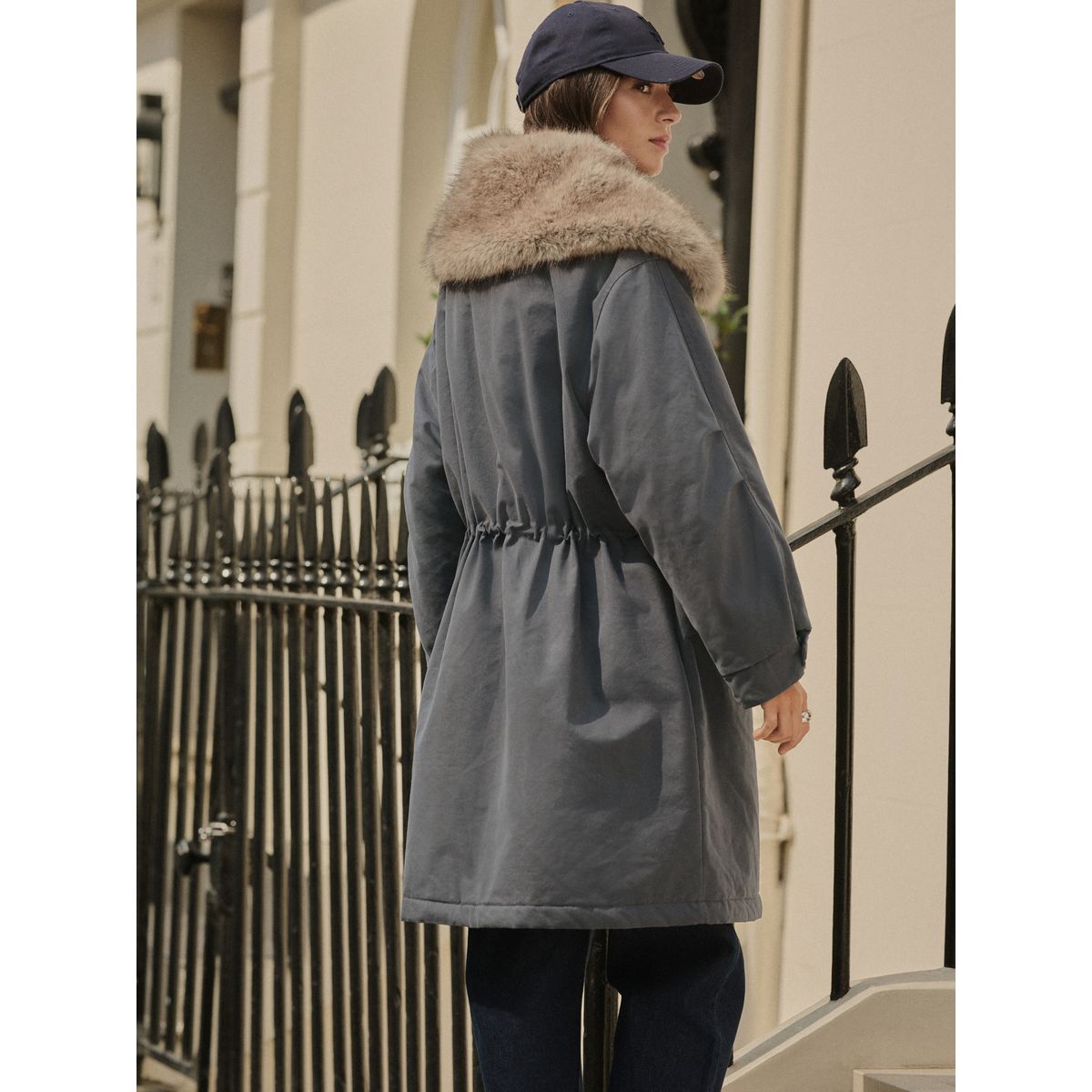 Parka à col en imitation fourrure premium gris anthracite, NEXT