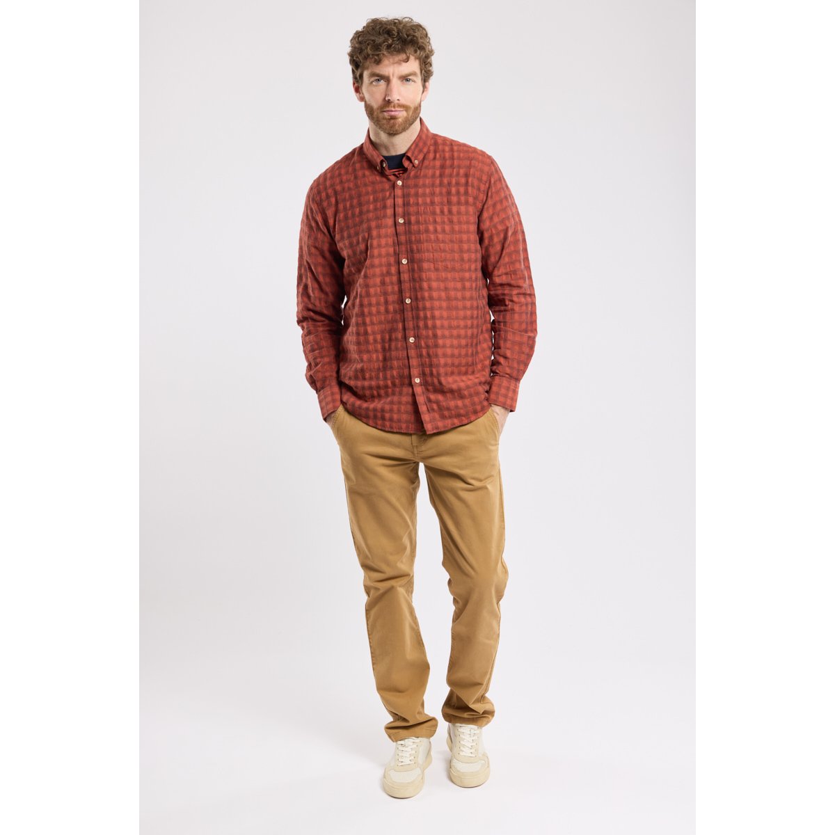 Chemise carreaux en coton pour homme carreaux paprika h25, ARMOR-LUX