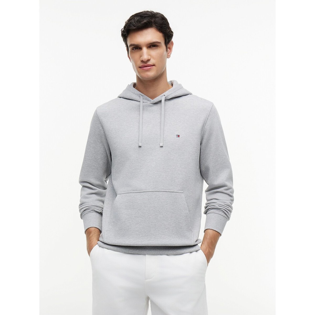Sweat à capuche col rond gris clair chiné, TOMMY HILFIGER